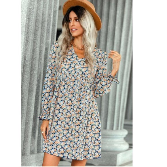 Floral Decorative Button Mini Dress - Picture 2 of 14